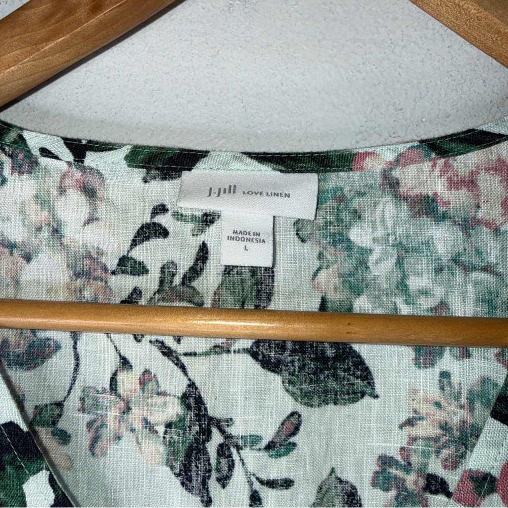 J.Jill Linen Sleeveless‎ Dress Floral Hydrangeas Beach Lagenlook Sz L - Picture 3 of 5